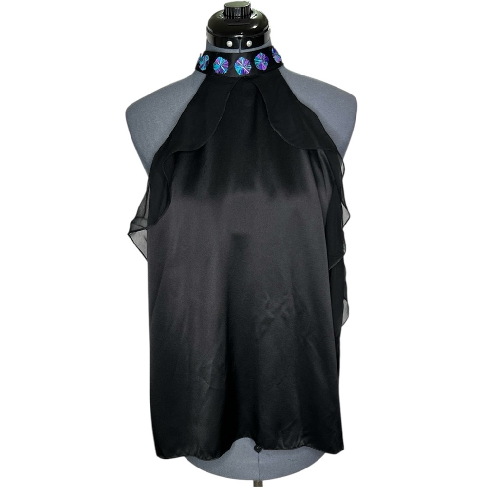 NWT Ellie Tahari Elegant Silk Black Halter Top